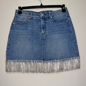 EUC BLANKNYC Denim Mini Skirt Rhinestone Fringe Women's Size 28